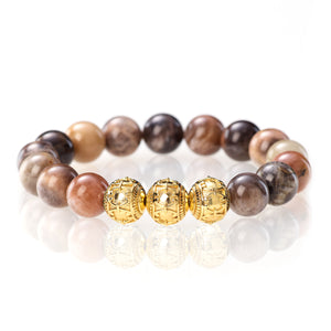 Schwarzer Mondstein Rosé - 12mm - 18 Karat Gelbgold