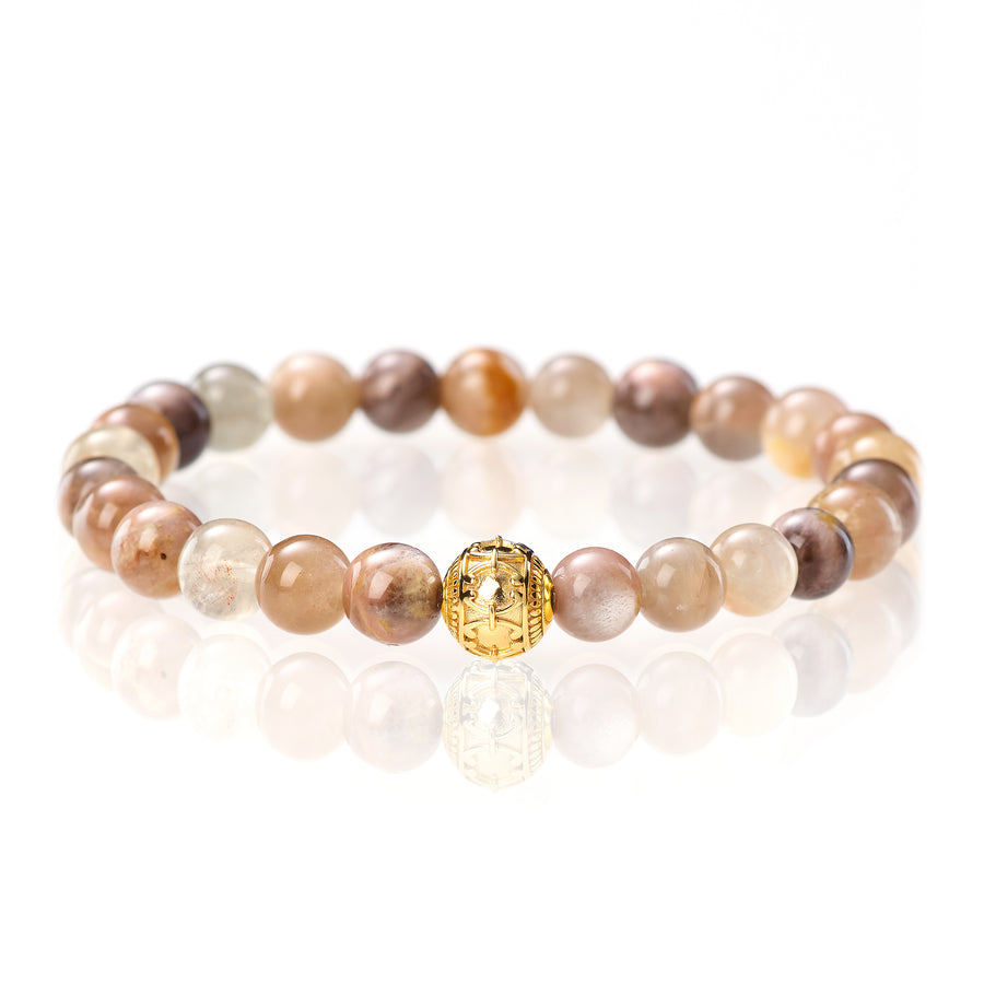 Schwarzer Mondstein Rosé - 8mm - 18 Karat Gelbgold