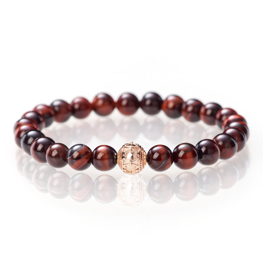 Roter Tigerauge Glänzend - 8mm - 18 Karat Roségold
