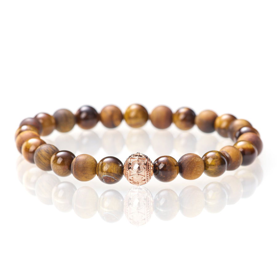 Gelber Tigerauge Matt | Glänzend - 8mm - 18 Karat Roségold