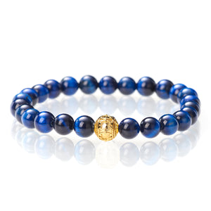 Blauer Tigerauge Glänzend - 8mm - 18 Karat Gelbgold