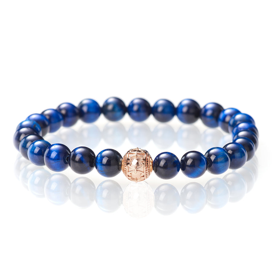 Blauer Tigerauge Glänzend - 8mm - 18 Karat Roségold