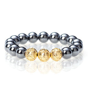 Hämatit - 12mm - 18 Karat Gelbgold
