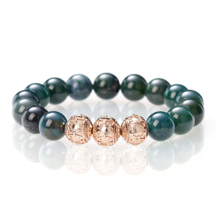 Moos Achat - 12mm - 18 Karat Roségold