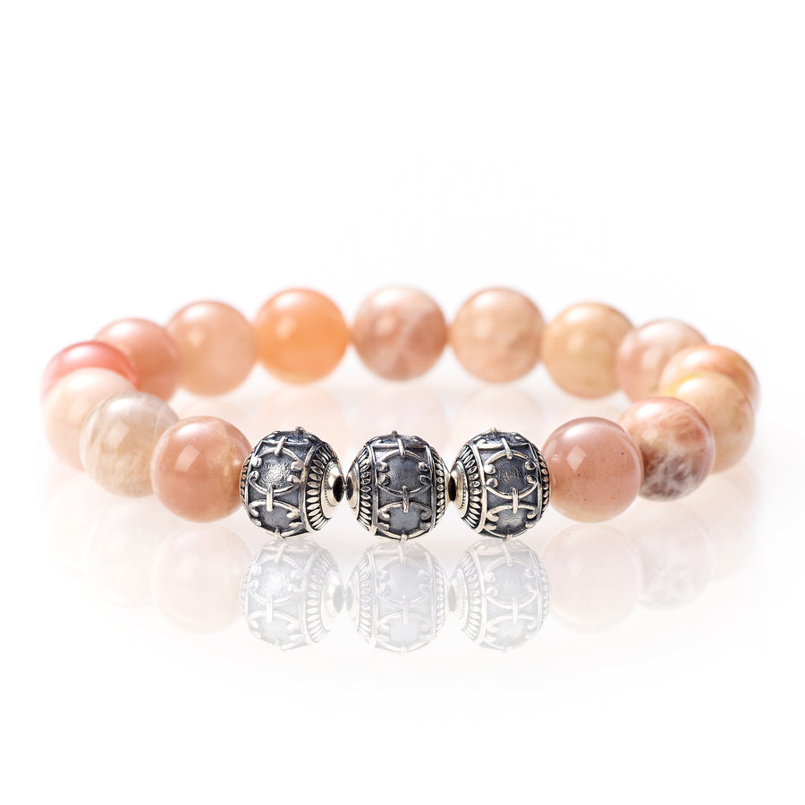 Mondstein Rosé - 12mm - 925 Silber